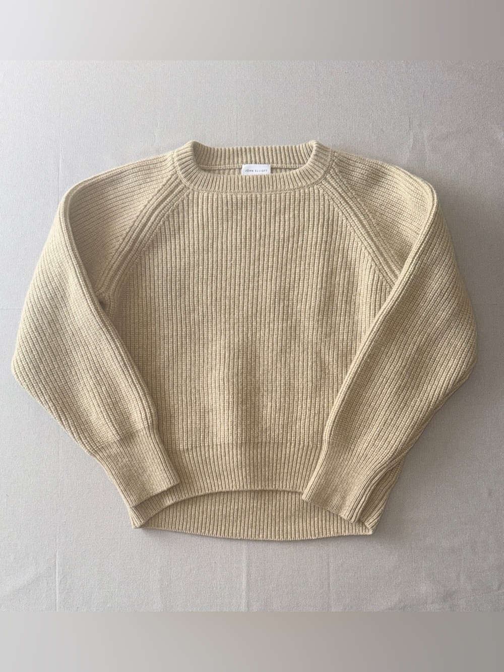 John Elliott Long Sleeve Pullover Sweater - Beige - Ribbed - Sample